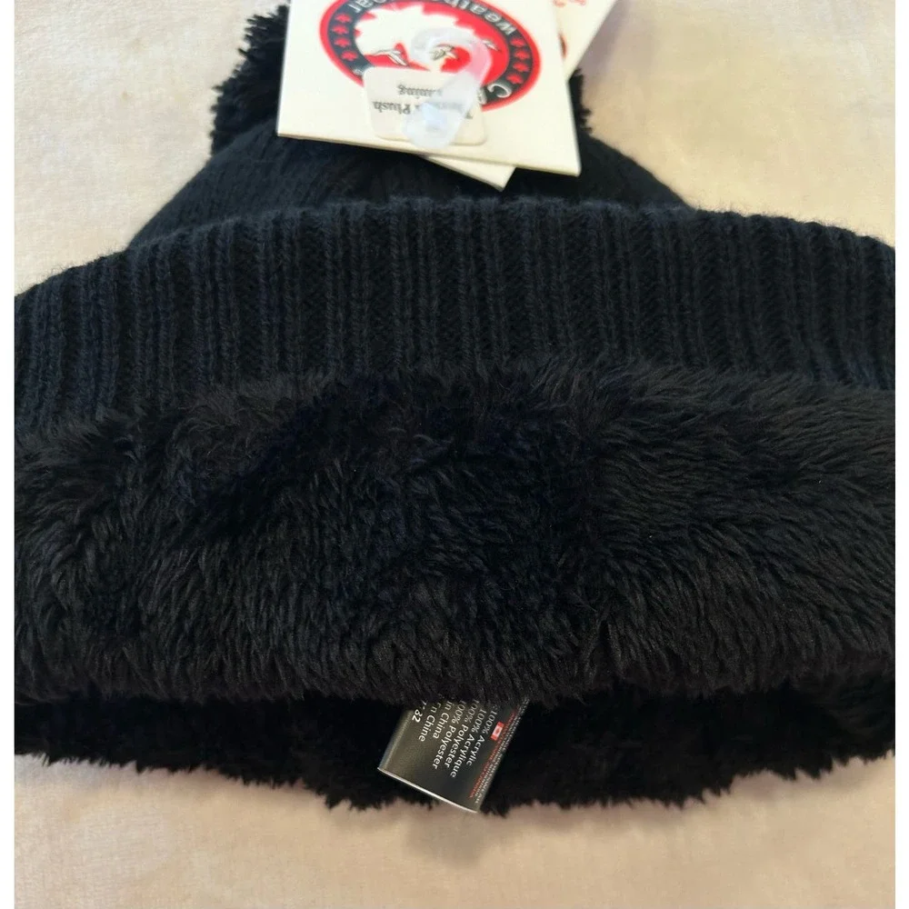 CANADA WEATHER GEAR Black Fleece Lined Logo Beanie Winter Hat